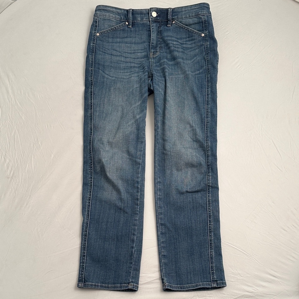 white house black market every day soft high-rise side seam straight blue jeans